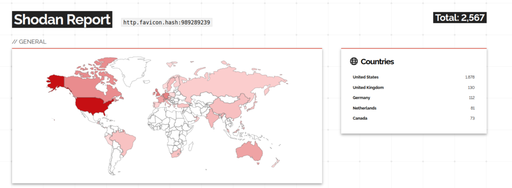 Map showing number of MOVEit vulnerability exposed instances according to Shodan Report