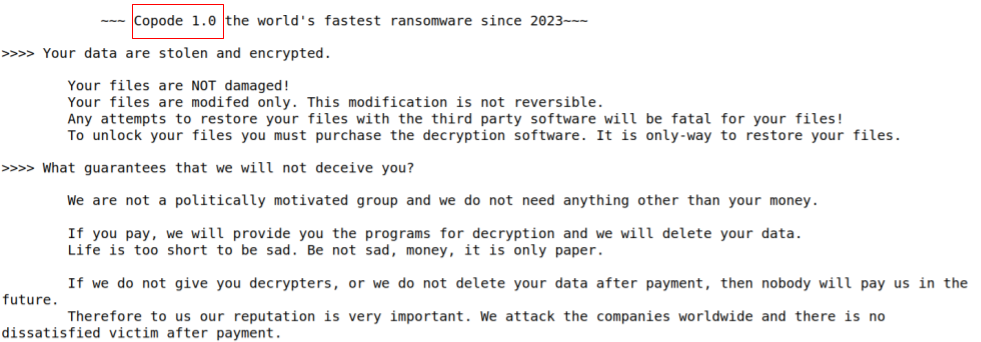 Copode 1.0 Ransomware Note