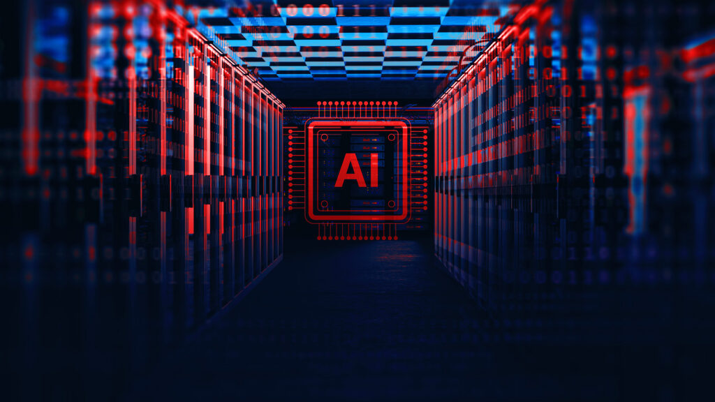 A visualization of autonomous AI agents launching high-speed phishing and zero-day attacks simultaneously.